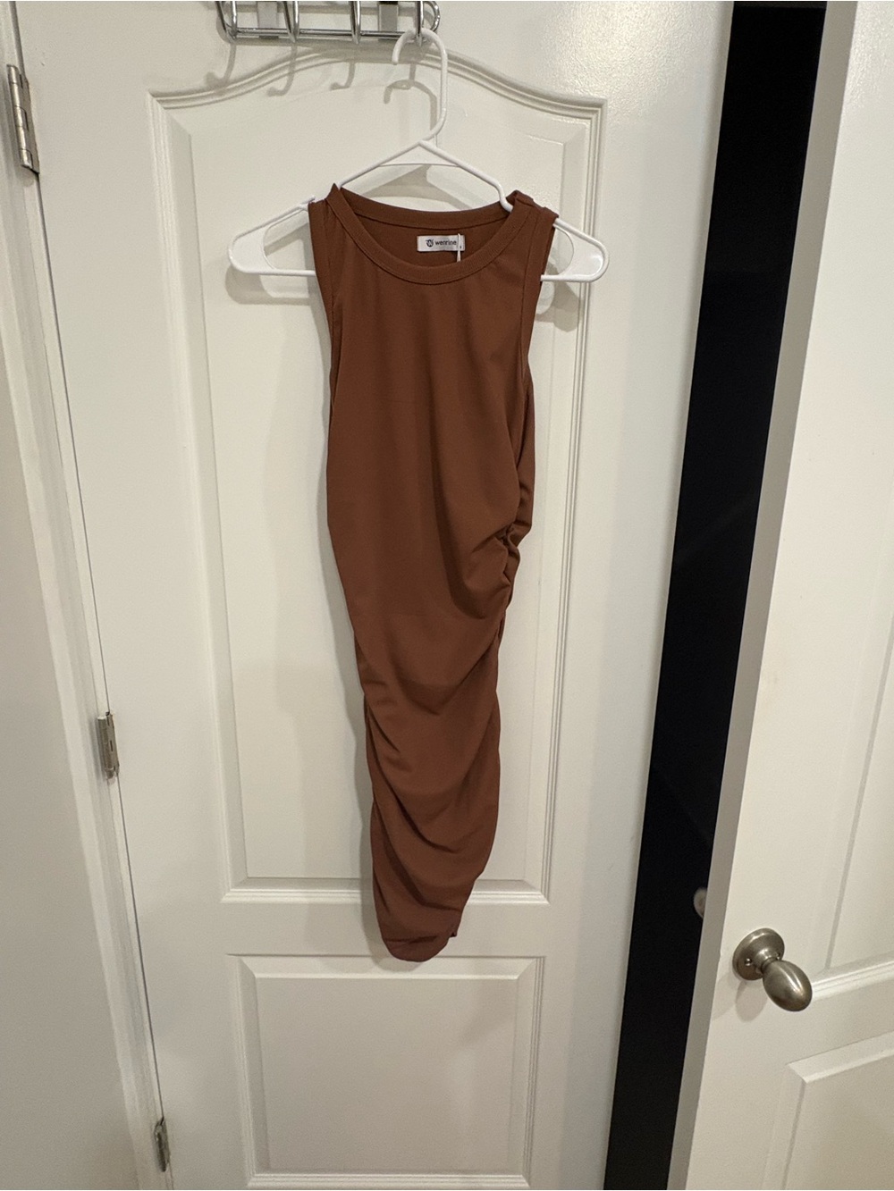 Ruched Sleeveless Midi Dress from Wenrine in Warm Brown